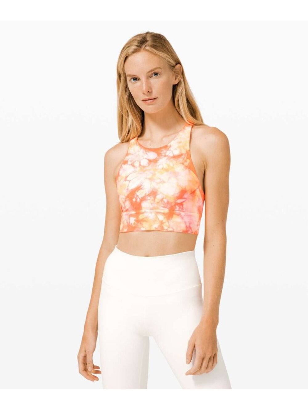 Lululemon Energy Bra High Neck Long Line Shibori Grapefruit Florid Orange 12